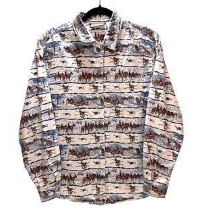 Vintage 90s Lizwear Button Down Blouse Women M Horse Girl Hunting Equestrian